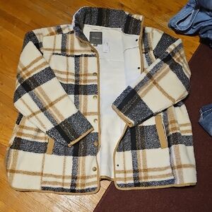 Maurices Cozy Plaid Jacket in Cream and Tan